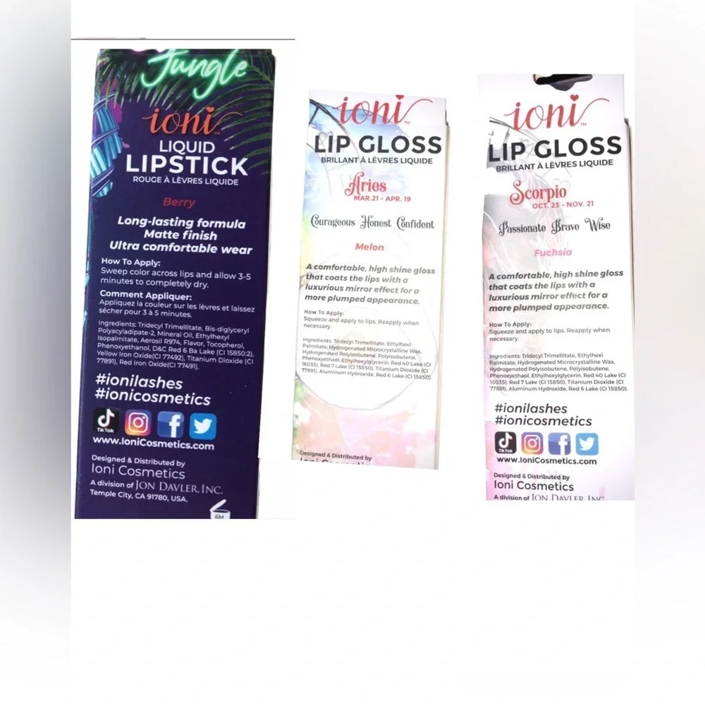 2 High shine lip gloss in sheer fuchsia, Melon,‎ Fuchsia, sheer red, Warm nude